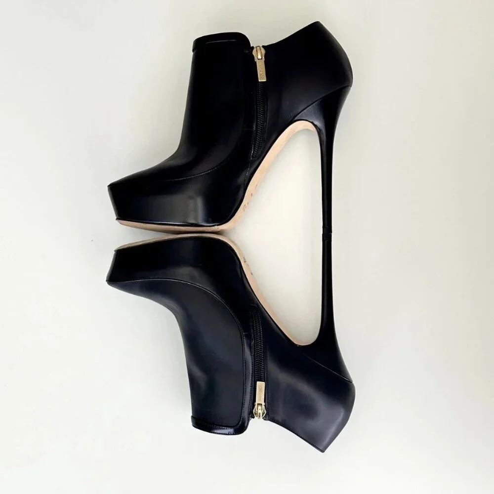 JIMMY CHOO 'Decoy' Black Leather Platform Ankle Booties Boots Size 38.5